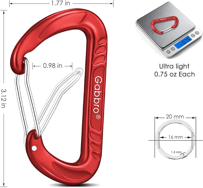 Gabbro Carabiner Clips Heavy Duty, | Wiregate Snap, Screw Locking, Aluminum, Lightweight Caribeener | for Hammock, Hiking, Camping, Water Bottle, Dog Leash Harness, Keychains