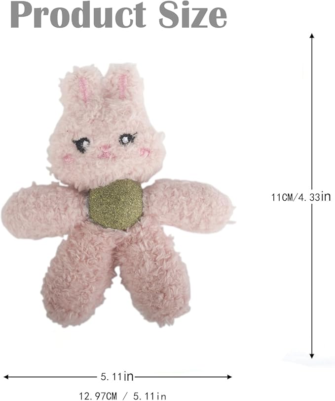 Cat Toys with Catnip Kitten Chew Bite Supplies Boredom Relief Fluffy Kitty Teeth Cleaning Chewing Cat Lovers Interactive Plush Gift (Rabbit&Bear)