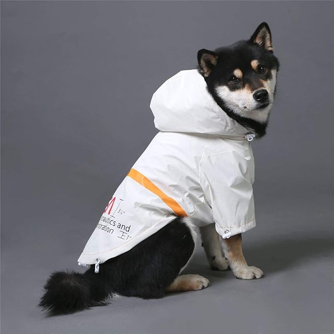 ChoChoCho NASA Dog Raincoat, Reflective Water Proof Rain Jacket, Costume, Clothes, Pet Stylish Streetwear Outfit for Cat Puppy Small Medium Large (White, 3XL)