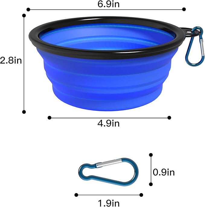 2-Pack Collapsible Dog Bowls, Portable Travel Pet Bowl with Carabiner – Foldable Silicone Feeding Dish for Dogs and Cats On-The-Go (Green + Blue)