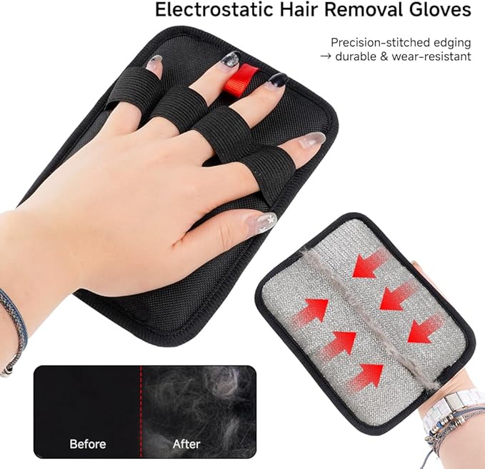 Pet Hair Removal Glove（2Pcs Back）- Reusable Magic Brush for Furniture, Carpet & Bedding. Electrostatic Lint Mitt for Cat & Dog Hair. Upgraded Fur Remover Tool.