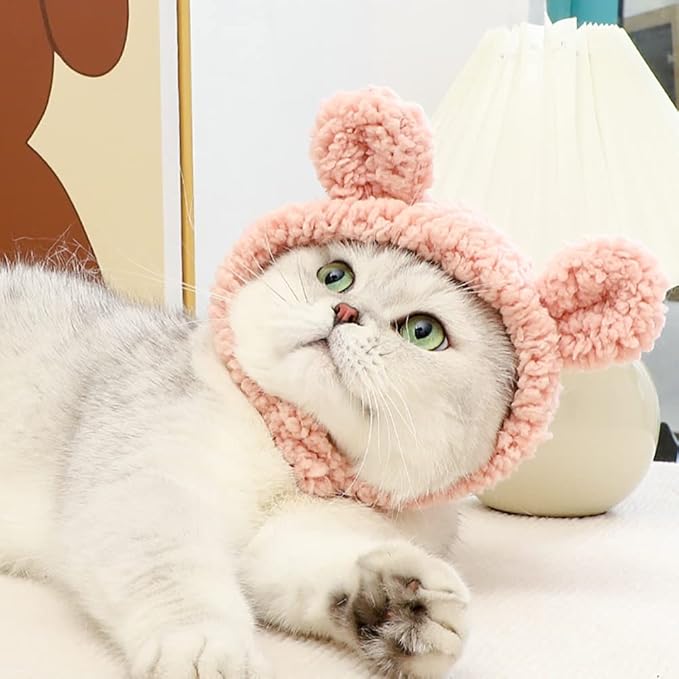 JOICEE Cute Cat Costume Warm Bear Hat for Cats Adjustable Soft Small Pet Headwear Bear Hat for Cat Puppy Dog (Pink)