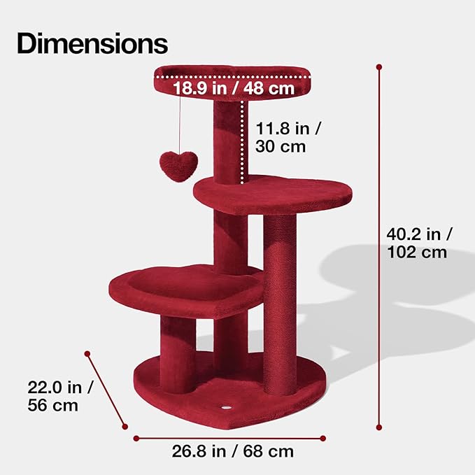 VETRESKA Cat Tree for Indoor Cats, Multi Level Cat Tower with Cat Scratching Post, Cute Cat Climbing Tree with Dangling Toy for Cats（Red）