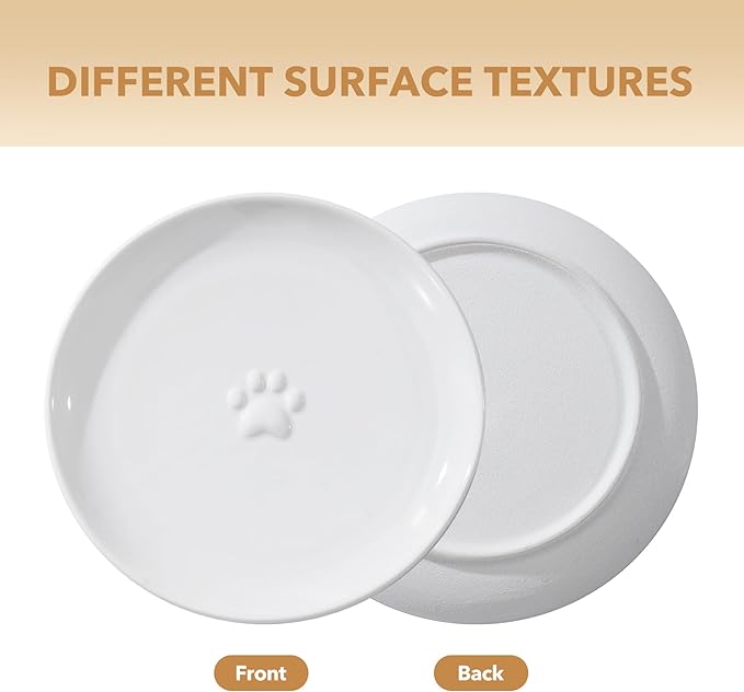 Raised Ceramic Wide Whisker Friendly Cat Dishes, Food& Water Bowl with 2 Style Stand Adjustable Raised Pet Bowl Set(2Dish+2Shallow Dish+Stand, White