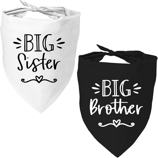 2 Pack Big Sister Big Brother Dog Bandanas, Adjustable Pet Bandana for Pregnancy Announcement, Soft Triangle Scarf for Small Medium Large Dogs, Puppy Sibling Reveal Accessories(Black&White)