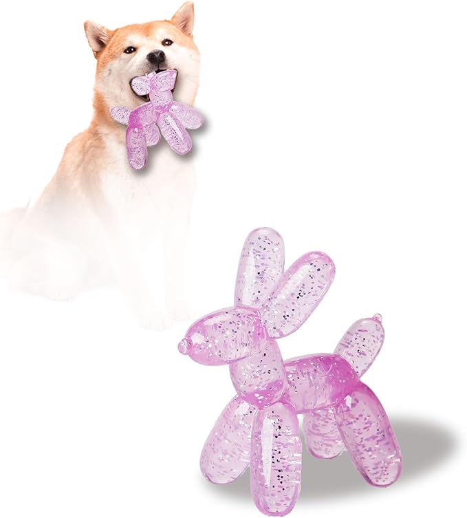 Durable Dog Chew Toy – Balloon Dog Shape, 4.72” for Small & Medium Dogs, Tough Plastic, Interactive Chew Toy for Boredom & Dental Health（Pink）