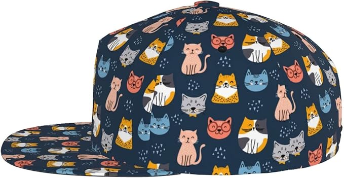 Cute Funny Cat Baseball Cap for Women Men Adjustable Flat Brim Cap Summer Baseball Sun Hats for Travel Hiking