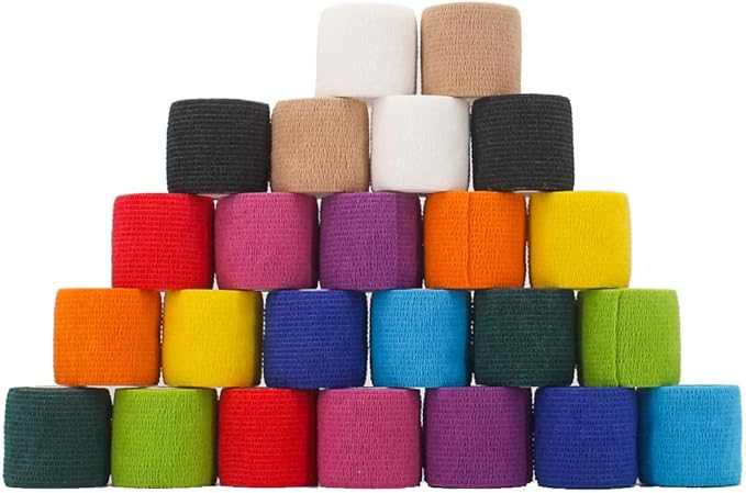 24 Pack Self Adhesive Bandage Wrap 2 Inch, Athletic Elastic Non Woven Cohesive Bandage for Sports, First Aid Medical, Wrist, Ankle Sprains, Swelling and Vet Wrap (Rainbow)