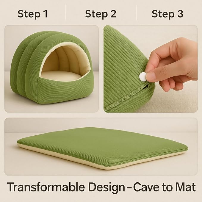 Cozy Monster Cat Bed,Soft and Warm Cats House Tent Beds,Non-Slip Removable Washable for Cats and Small Dogs (Green,Medium)