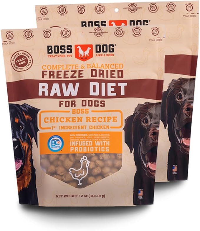 Boss Dog Complete & Balanced Freeze Dried Raw Diet for Dogs, Chicken Recipe, 12 oz Bag (Bag of 2)