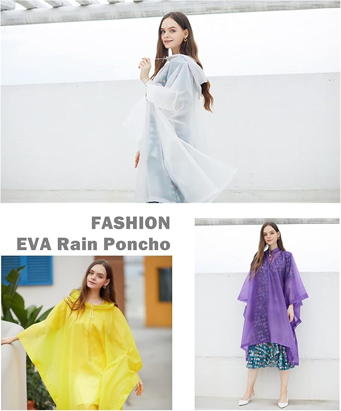 Rain Poncho Raincoats for Adults Reusable - 2-5 Pack EVA Waterproof Rain Coat with Hood, Rain Gear for Women Men