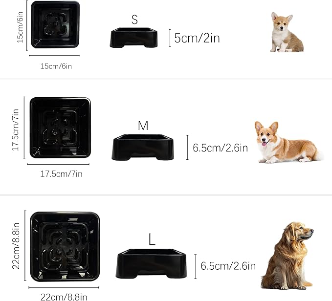 Personalized Slow Feeder Bowl for Dogs & Cats - Custom Name, Non-Slip Bottom, Easy to Clean, Puzzle Food Dish for Puppy & Kitten, Small & Medium Pet Bowls & Plates（Square）