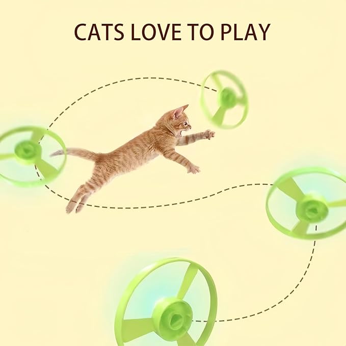 Flying Cat Toy for Indoor Kitten, Interactive Cat Fetch Toy with 1 Light Up Spinning Tops, and 5 Propellers, Flying dis Toy for Training Chasing