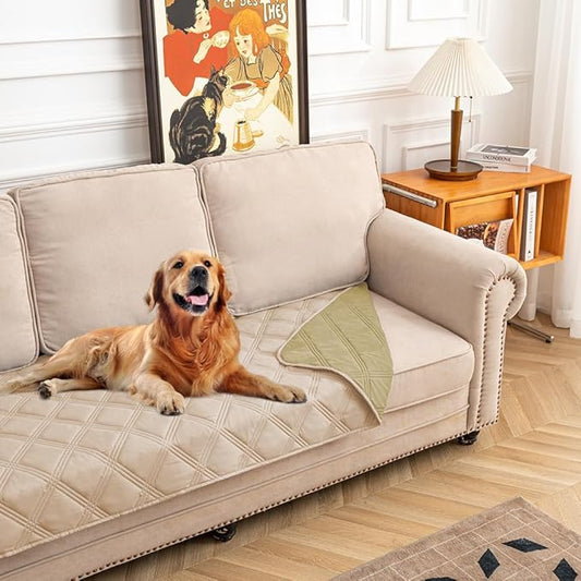 fuguitex Waterproof Dog Blanket Reversible for Small Dogs Resistant Leakproof Washable Couch Cushion Bed Protector Cover for Indoor Furniture Pet Friendly（30"*53",Beige+Taupe