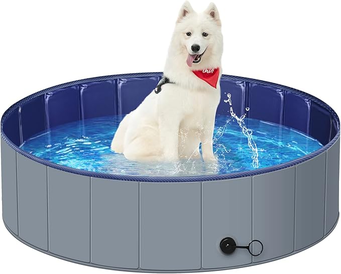 Dog Pool for Large Dogs, Kiddie Pool Hard Plastic, Dog Bathtub Portable, Foldable Pool for Dogs Slip-Resistant (Dark Gray, M - 40'' x 12'')