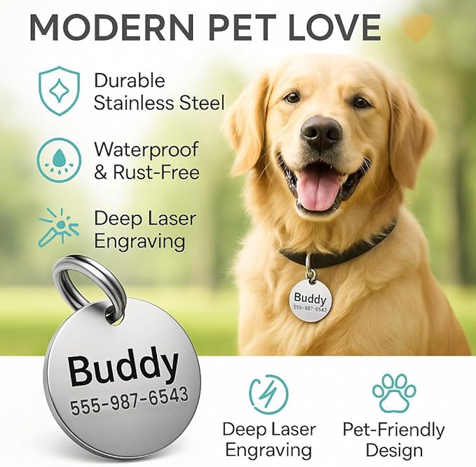 Dr. Fremont's Stainless Steel Custom Pet ID Personalized Engraved Identification Cat and Dog Tags with Custom Text, Many Shapes Including Bone, Heart, Circle (Classic Stainless Steel, Small Bone)