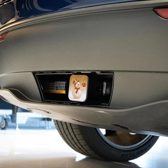 Swono Hitch Cover Snowman, Cute Christmas Snowman Gifts Box Winter Rubber 2 Inch Tow Rear Receivers Plug Covers Trailer Hitch Covers for for Pickup Trucks Cars Suvs, Gold