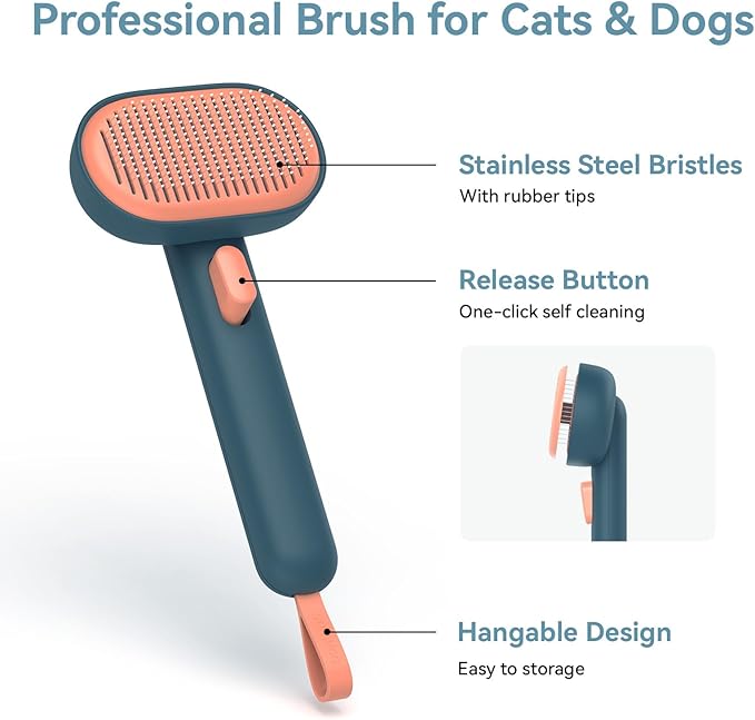 Aumuca Self-Cleaning Shedding Brush for Dogs & Cats, Gentle Deshedding Tool for Long & Short Hair Pets, Easy Hair Removal Grooming Brush for Puppies