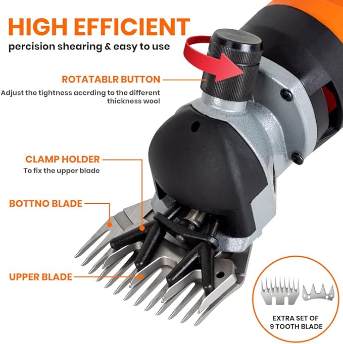Sheep Shears Electric 850W Professional Heavy Duty Shearing Clipper with 6 Speed, for Shaving Fur Wool in Sheep, Goat, Cattle, and Other Farm Livestock Pet, with Carrying Case and Spare Blade