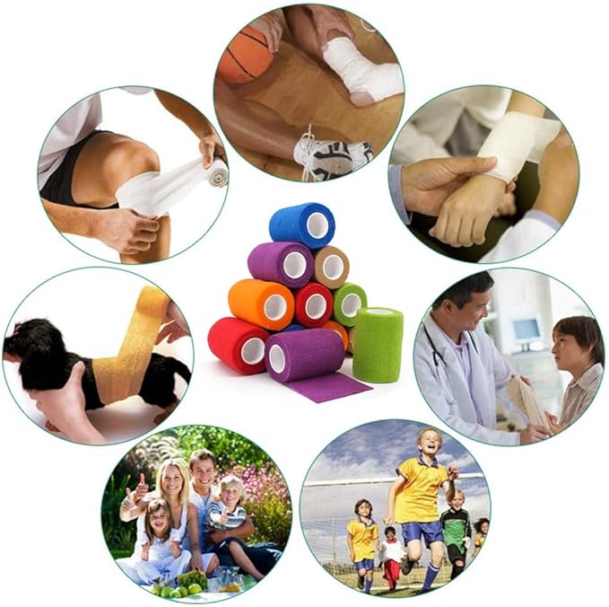 12 Rolls Elastic Self Adhesive Bandage Wrap 3 Inch, Breathable Non Woven Cohesive Bandage, Vet Wrap for Dogs, Ankle Sprains Swelling Medical First Aid Tape, Sports Athletic Tape Color