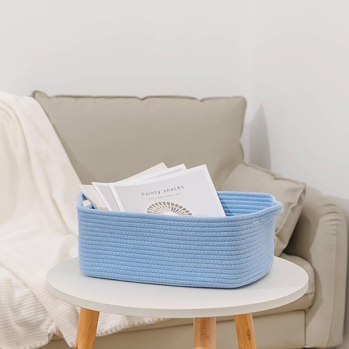 CubesLand Cube Storage Organizer Basket Bin, Cube Shelf Shelves Cotton Rope Basket, Durable Woven Rectangular Basket for Organizing, Nursery Toys Basket, 14x10x7.08IN Blue Basket