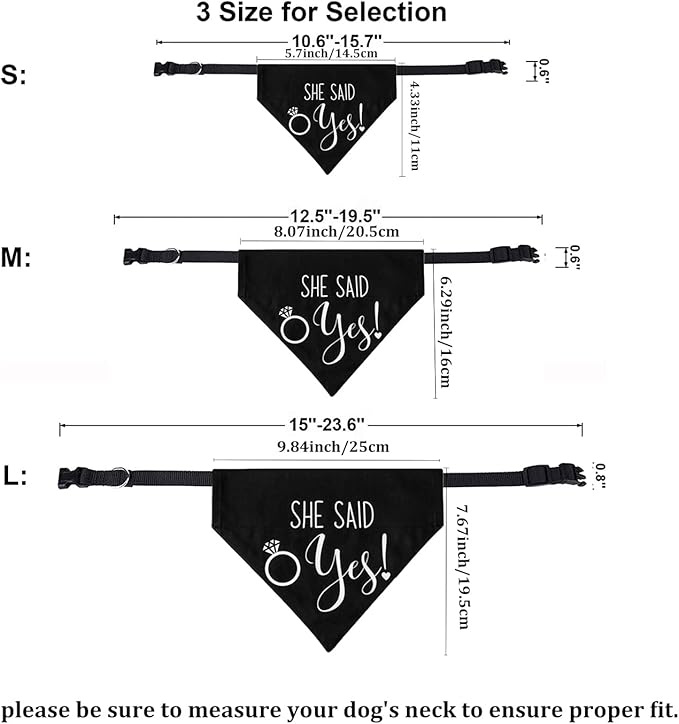She Said Yes Dog Wedding Bandana Collar - Adjustable Engagement Pet Bandana with Quick Release Buckle & D-Ring for Dogs & Cats