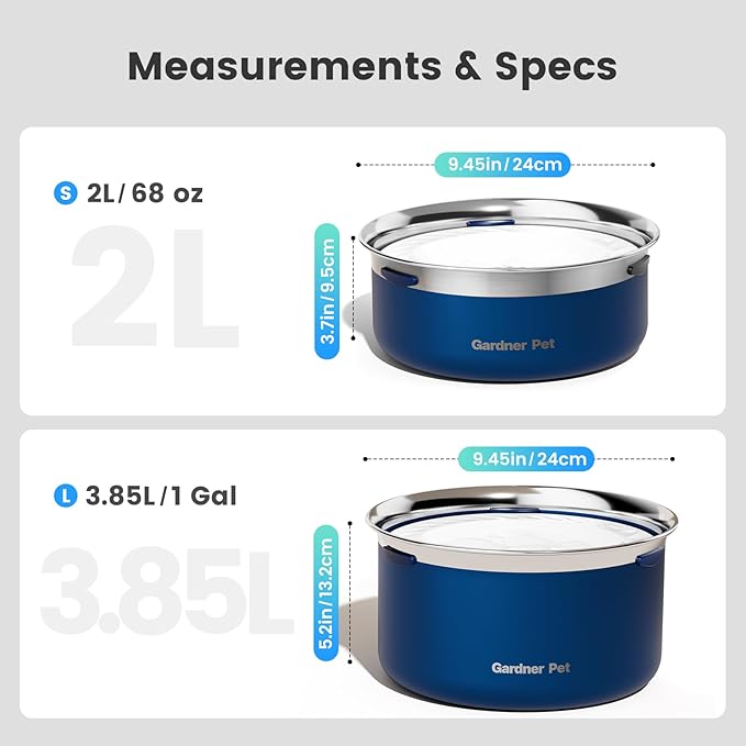 Gardner Pet Slow Water Bowl for Dogs, 2L/68oz Spill-Proof Pet Water Bowl with Floating Disk & Filter Screen, Stainless Steel No-Spill Water Dispenser for Small & Medium Pets