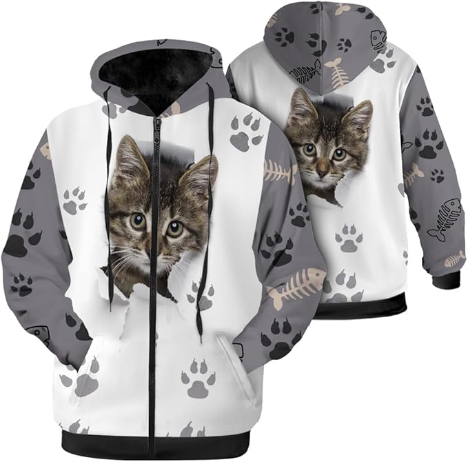 Cat Jacket for Men Women Paw Coat Hoodied Sweatshirts Zip Up Hoodies