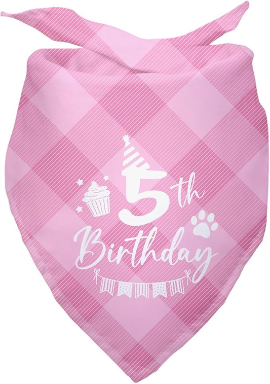 Dog Birthday Bandana 5th Birthday Bandana Plaid Pink Dog Bandana Pet Lover Gifts Pet Puppy 5th Birthday Party Decorationg