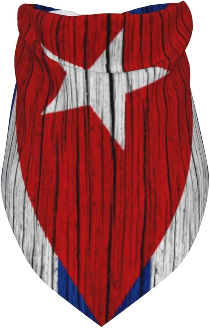 Wooden Texture Cuban Flag Dog Bandana Scarf Triangle Bibs Pet Accessories Cat Kerchief