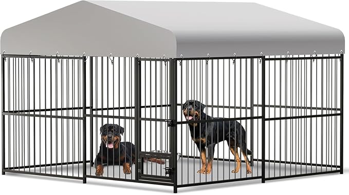10x10x6 FT Large Dog Kennel Outside, Heavy-Duty Outdoor Cage with Roof and Lock,Covered Outside Kennel,for Medium and Large Dogs,Easy Assembly