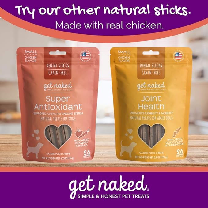 Get Naked Grain Free 1 Pouch 6.2 Oz Digestive Health Dental Chew Sticks, Small
