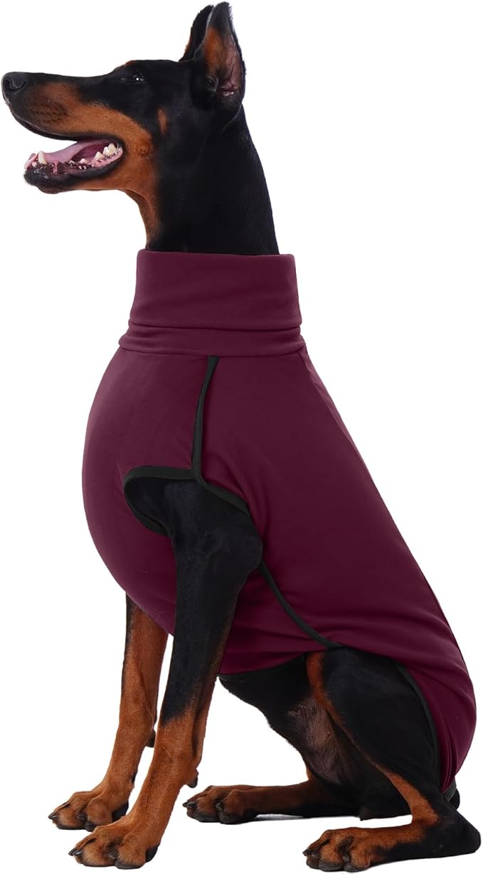 ROZKITCH Dog Shirt for Large Dogs, Pet Windproof Warm Cold Weather Jacket Vest Cozy Jumpsuit Apparel Outfit Clothes for Walking Hiking Travel Sleep Red 2XL