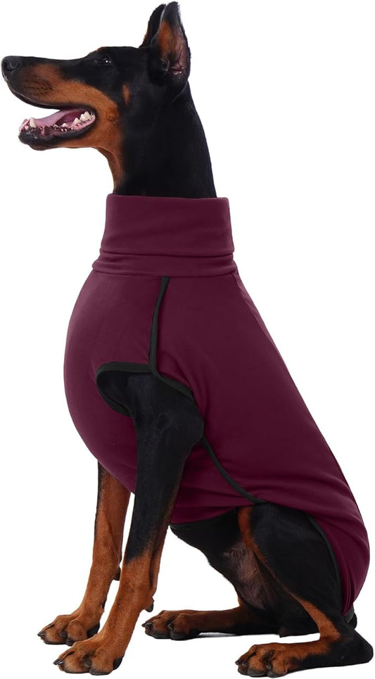 ROZKITCH Dog Shirt for Large Dogs, Pet Windproof Warm Cold Weather Jacket Vest Cozy Jumpsuit Apparel Outfit Clothes for Walking Hiking Travel Sleep Red 2XL