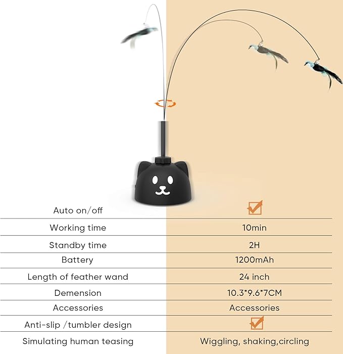 Interactive Cat Toys for Indoor Cats Automatic Electric Flying Bird Feather Cat Toy - Best Kitten & Adult Cat Enrichment Toy Stick-on Hanging Electric Kitty Toys for Bored Cats