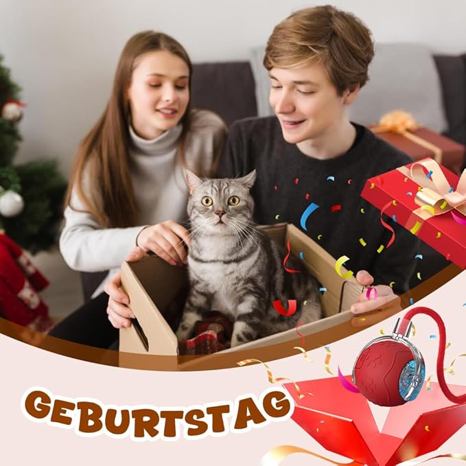 Interactive Cat Toys for Indoor Cats, 2026 New Smart Interactive Pet Toy Ball, Cat Toys for Bored Indoor Cats, Smart Rolling Ball for Dogs & Cats (Red)