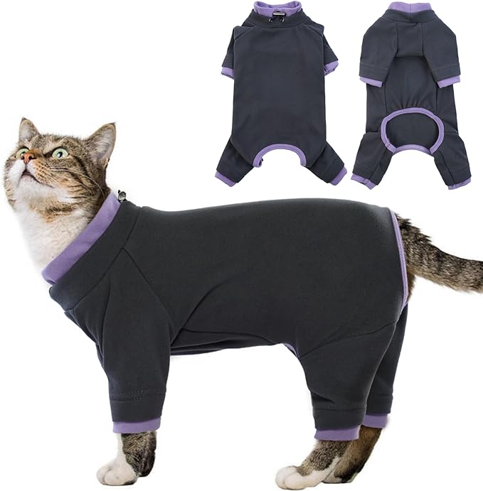 Sticky Cat Clothes Stretchy, Sphynx Hairless Sweater & Pajamas for Cats only, Soft Cat Onesie for Cats After Surgery Female Male & Hair Loss Prevention, Black L