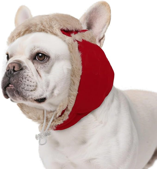 Dog Winter Hat for Medium Dogs with Ear Holes & Adjustable Chinstrap, Winter Pilot Hats for Dogs, Doggy Warm Hat Christmas Soft Faux Rabbit Fur for Cold Weather, Noise Protection