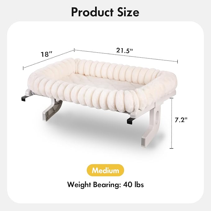 Cat Window Sill Perch,‌ 4-Sided Cushion Bolster Cat Window Seat with ‌Sturdy Frame,‌ ‌Easy Adjust Window Sill Mount Pet Bed for Indoor Cats (White, Medium)