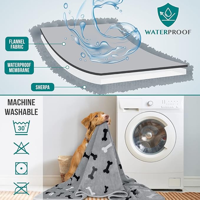PetAmi Waterproof Pet Blanket for Extra Large Dogs, Pee Proof and Reversible, Soft Dog Crate Cover Washable, Queen 90x90 Bone Gray