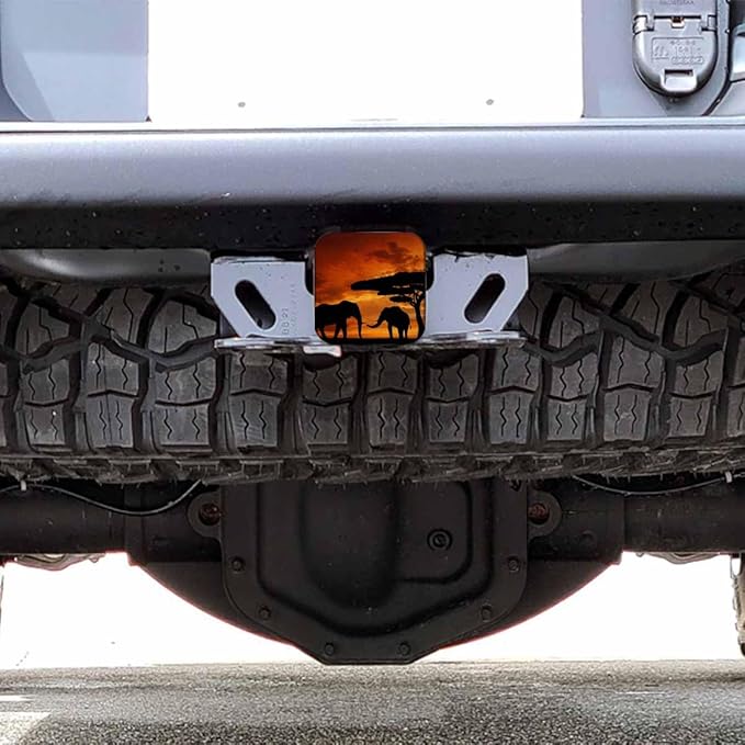 Trailer Hitch Cover 2 Inch Elephant, African Animal Elephants Sunset Grassland Heavy-Duty Tow Rear Receivers Plug Covers, 2" Rubber Towing Hitch Cover for Trucks Cars SUVs Sedans