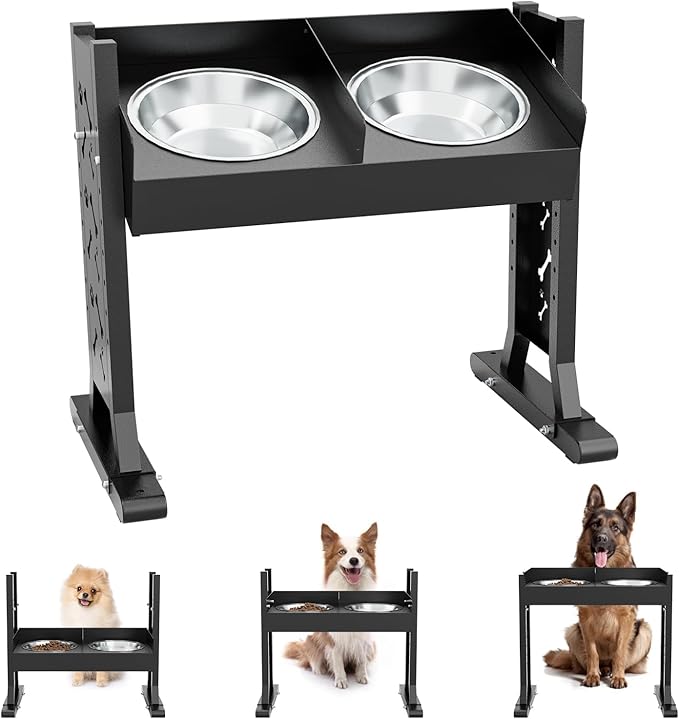 Elevated Dog Bowls for Large and Medium Dogs,(22 inch Tall), 8 Height Adjustable Tilted Raised Dog Bowl Stand with 2 Stainless Steel 1.3L(44oz) Bowls, Tall Pet Feeding Station for Large Breed Dogs