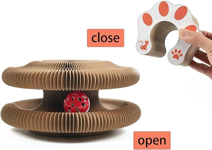 Kitty Curls Cat Toy Kurlz, Interactive Scratch Pad, Foldable Accordion,Recyclable Scratcher with Ball (Pink)