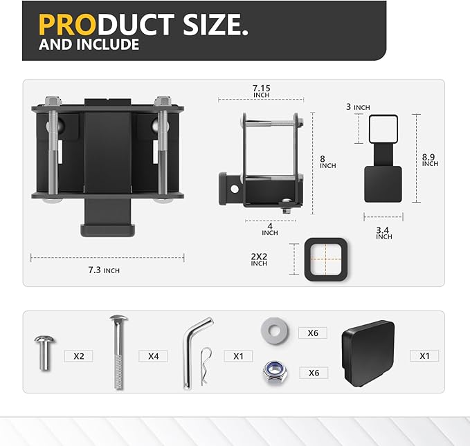 RV Bumper Hitch Receiver, 2" Tow Hitch Trailer, 3500 LBS Capacity Fits 2 inch to 4 inch Rear Beams, Towing Adapter Openning for Camper Cargo Carrier Bike Racks RV Tire Carrier Ball Mounts