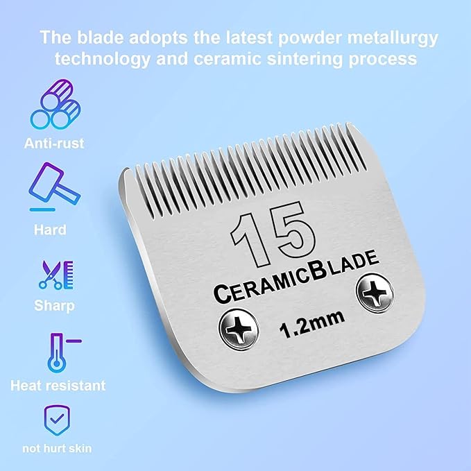 Detachable Pet Dog Grooming Clipper Ceramic Blades,Compatible with Size-15 Cut Length 3/64-Inch(1.2mm),Compatible with andis/Oster A5/Wahl KM10 Series Clippers
