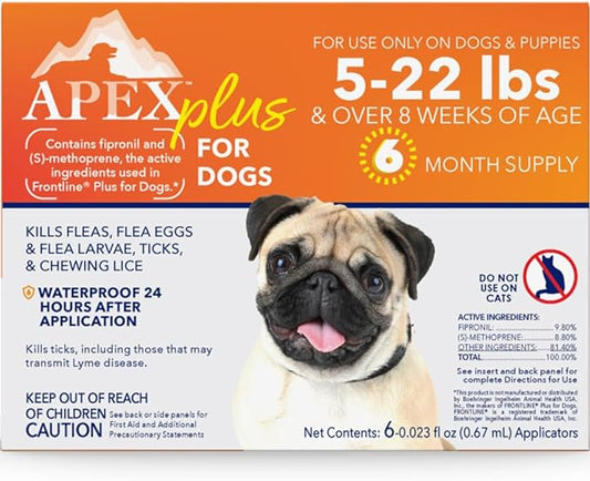 Apex Plus Flea and Tick Prevention for Dogs | Small (5-22 lbs) | 6-Month Supply | Dog Flea and Tick Treatment | 24-Hour Activation, Waterproof, 30-Day Protection
