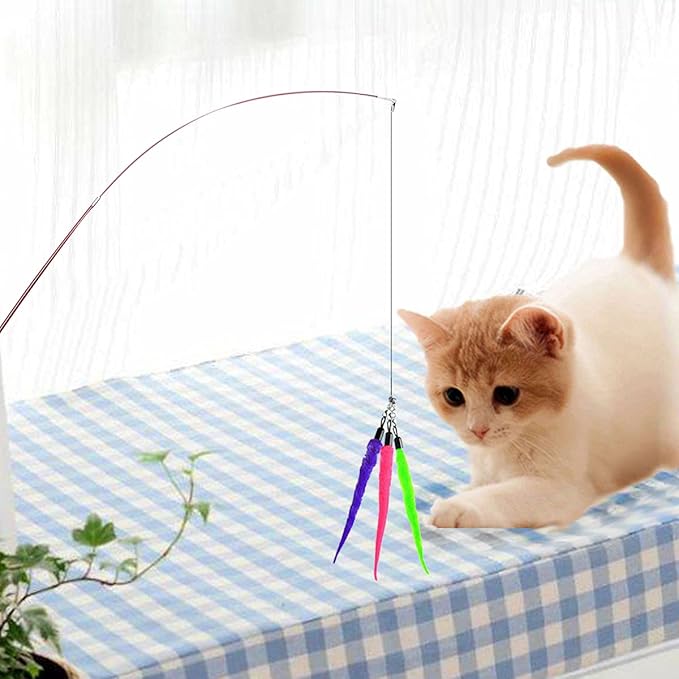 LASOCUHOO Cat Worm Toys, (10 Packs) Interactive Cat Wand Replacement, Wand Refill Attachments for Indoor and Ourdoor Cats