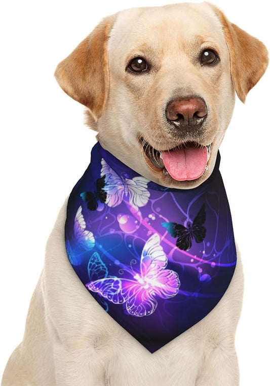 Glowing Night Butterflies Dog Bandana Scarf Triangle Bibs Pet Accessories Cat Kerchief White25 One Size