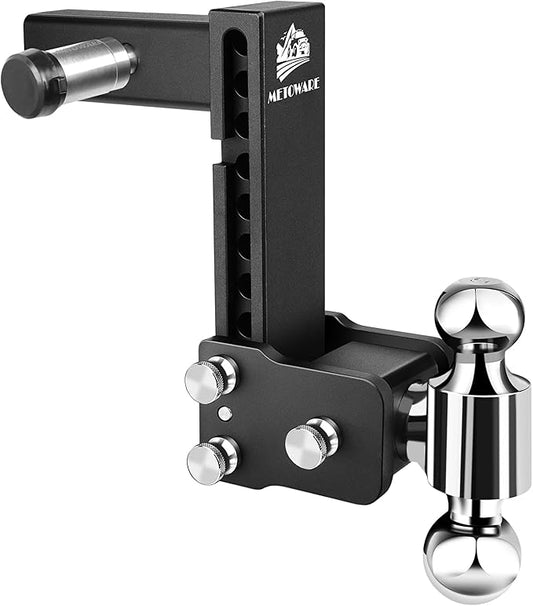 METOWARE Adjustable Trailer Hitches Fits 2-Inch Receiver - Adjustable Ball Mount with 8-Inch Drop/Rise (12,500 LBS GTW) - Dual Ball (2'' x 2-5/16'') and Anti-Theft Stainless Steel Trailer Lock