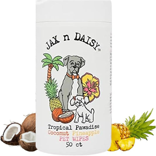 Jax n Daisy Tropical Pawadise Pet Wipes - Clean Wet Wipes for Dogs, Cats & Puppies - Grooming Supplies with Coconut Pineapple Scent - Cleansing, Deodorizing, and Soothing
